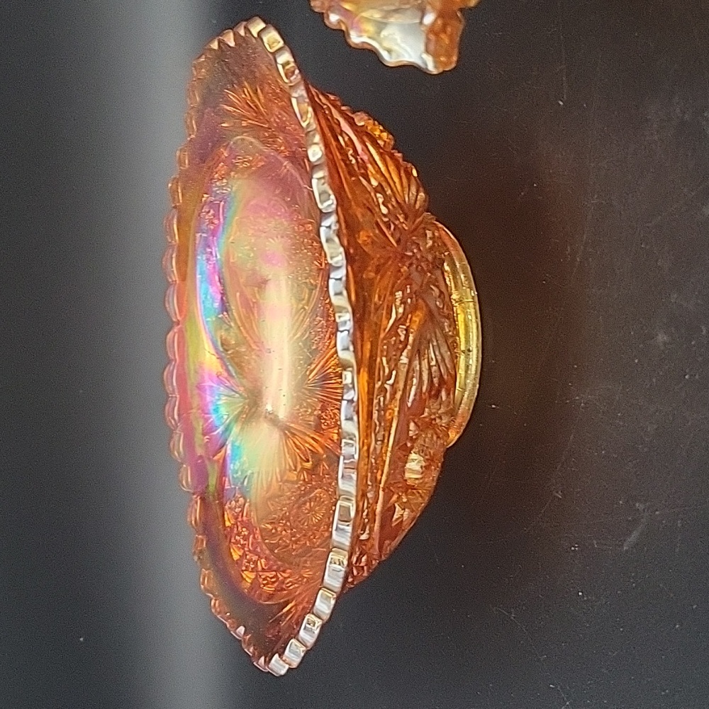 Pair of Orange Carnival Glass Cut Glass Bowls-Vintage? Perfect Fall Autumn Decor - Picture 5 of 11